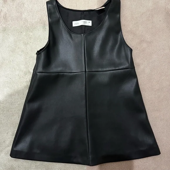 black faux leather pinafore dress Black Faux Leather Frill Pinafore Dress